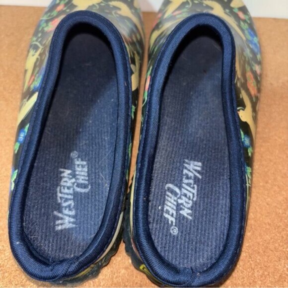 Western Chief Navy Clogs Womens 7 Birds Doves Slip On No Back Garden Boho Rubber - Picture 5 of 7